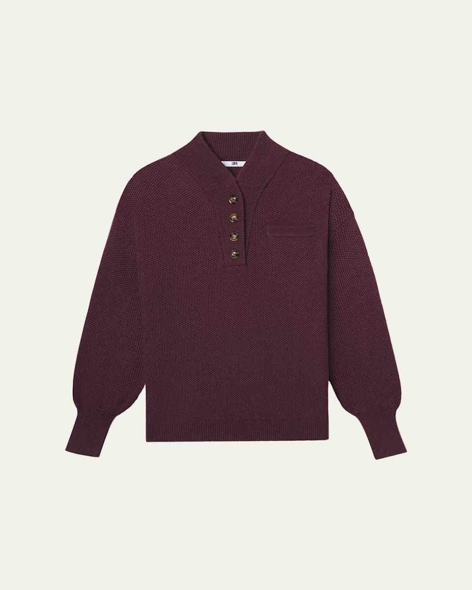 Blouson-Sleeve Cotton-Silk Henley